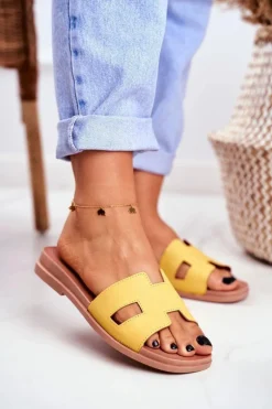 Damskie Klapki Żółte Geometryczne Klasyczne Theodora