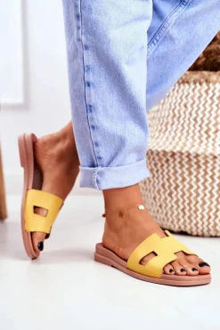 Damskie Klapki Żółte Geometryczne Klasyczne Theodora