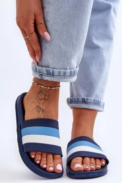 Damskie Klapki W Paski Granatowe Vision