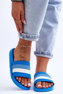 Damskie Klapki W Paski Niebieskie Vision