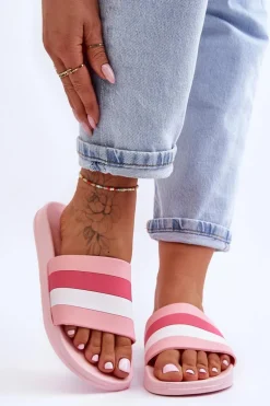 Damskie Klapki W Paski Różowe Vision