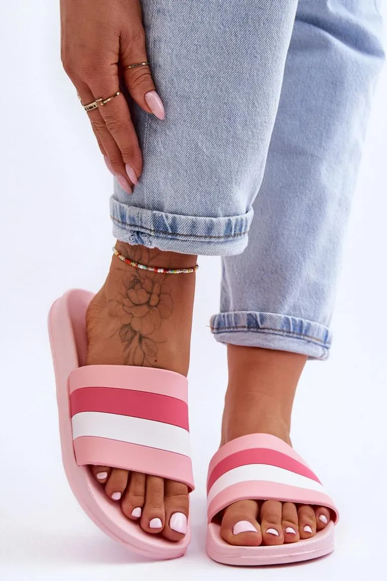 Damskie Klapki W Paski Różowe Vision