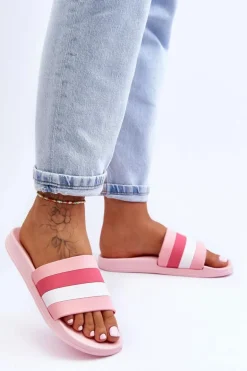 Damskie Klapki W Paski Różowe Vision