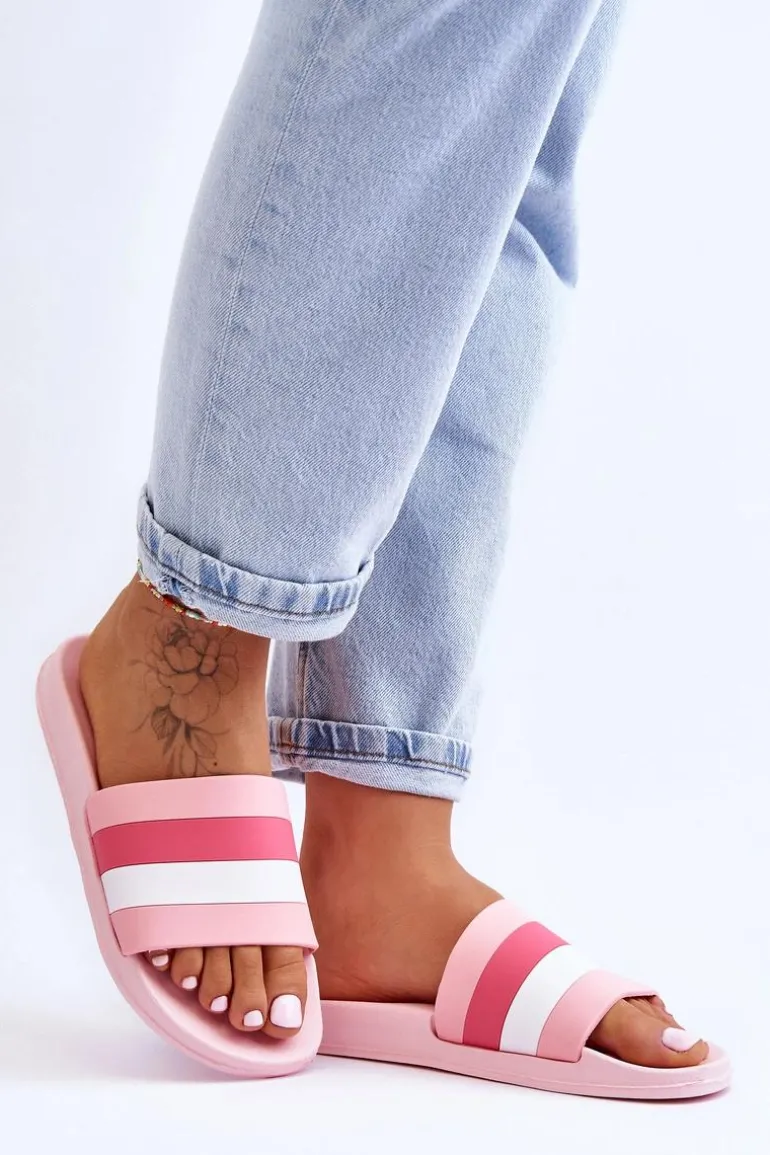 Damskie Klapki W Paski Różowe Vision