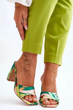 Damskie Klapki We Wzory Na Obcasie Zielone Adelise