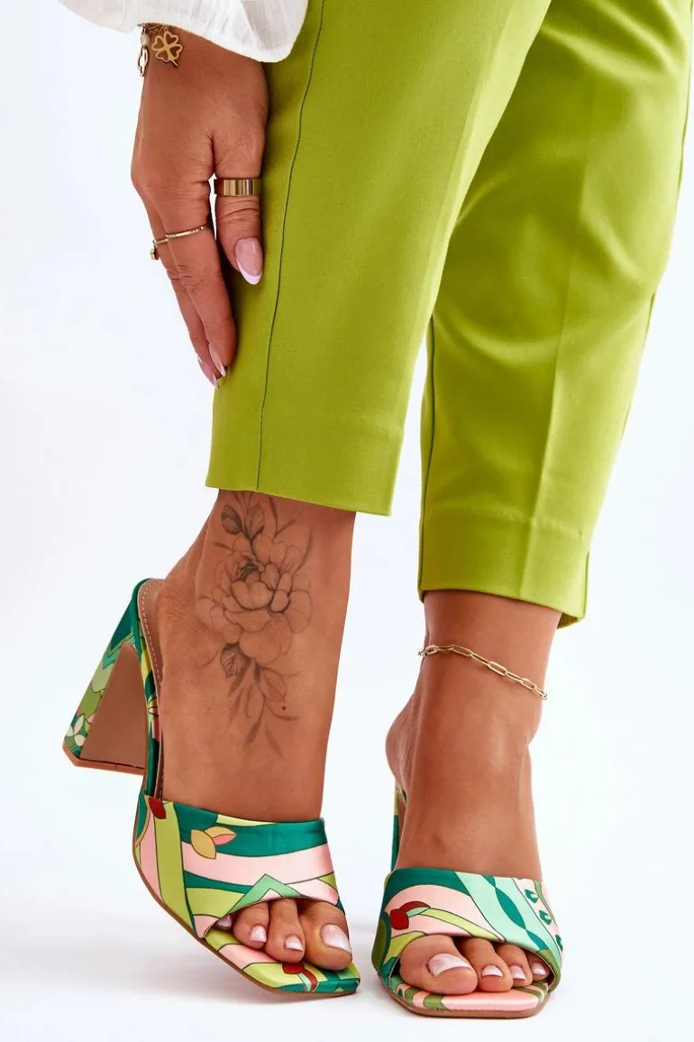 Damskie Klapki We Wzory Na Obcasie Zielone Adelise