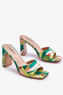 Damskie Klapki We Wzory Na Obcasie Zielone Adelise
