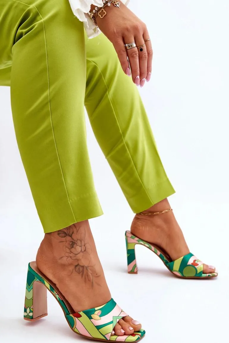 Damskie Klapki We Wzory Na Obcasie Zielone Adelise