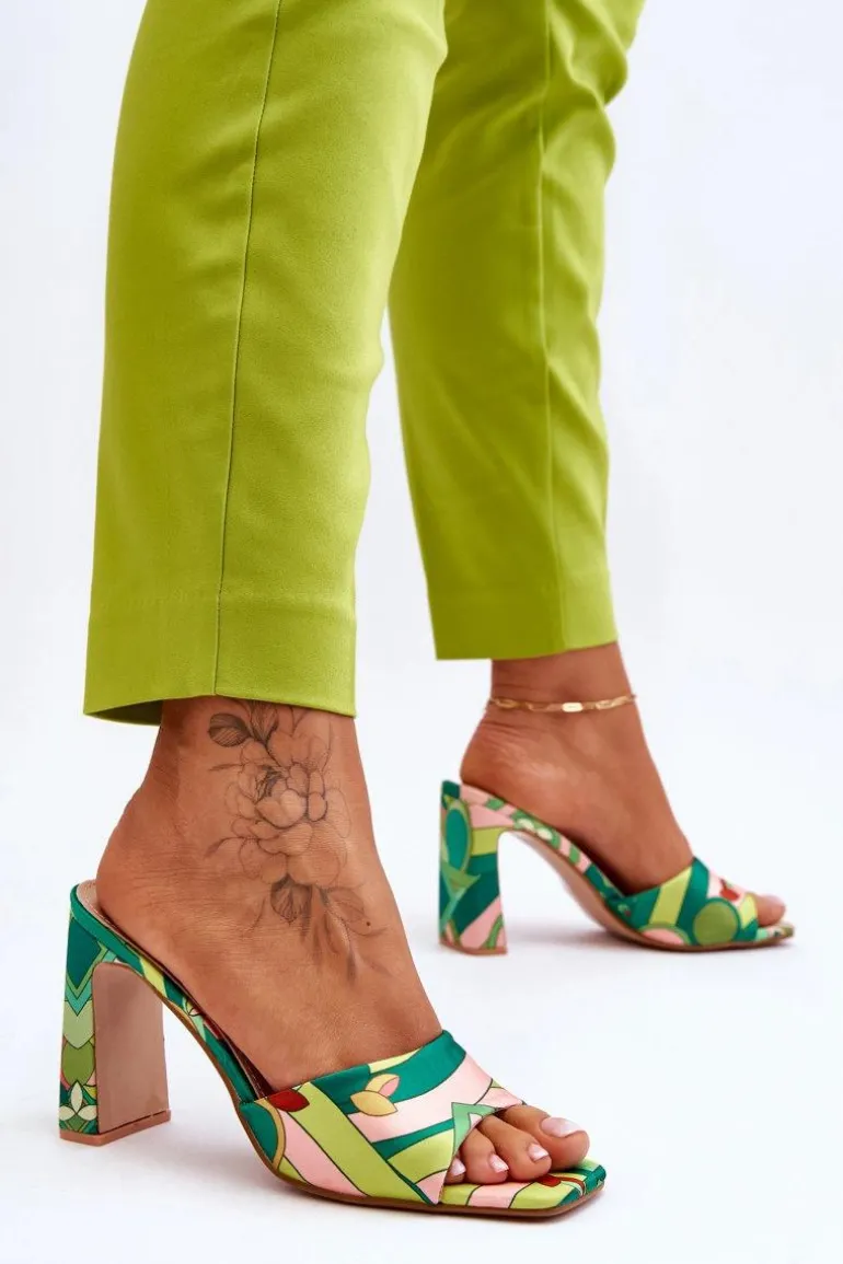Damskie Klapki We Wzory Na Obcasie Zielone Adelise