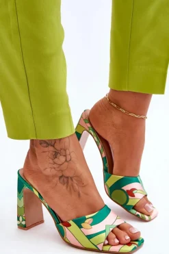 Damskie Klapki We Wzory Na Obcasie Zielone Adelise