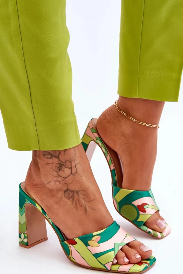 Damskie Klapki We Wzory Na Obcasie Zielone Adelise