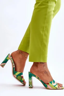 Damskie Klapki We Wzory Na Obcasie Zielone Adelise