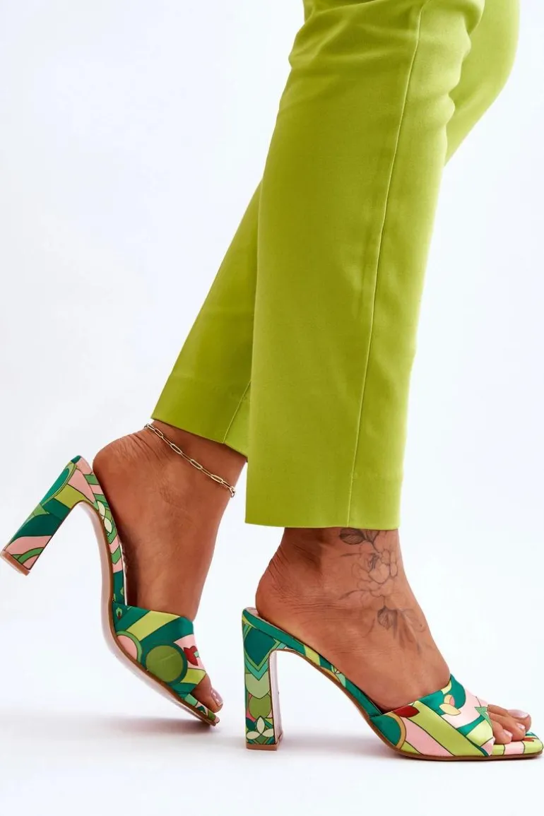 Damskie Klapki We Wzory Na Obcasie Zielone Adelise