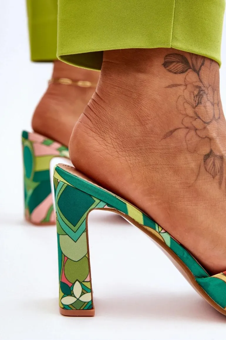 Damskie Klapki We Wzory Na Obcasie Zielone Adelise