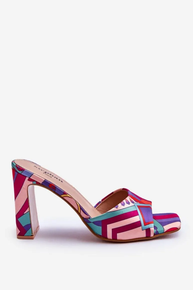 Damskie Klapki We Wzory Na Obcasie Fioletowe Adelise