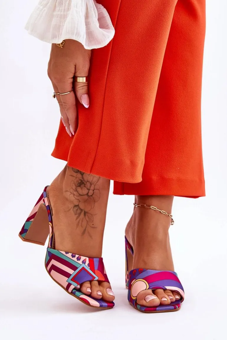 Damskie Klapki We Wzory Na Obcasie Fioletowe Adelise