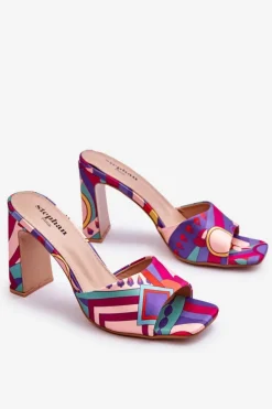 Damskie Klapki We Wzory Na Obcasie Fioletowe Adelise