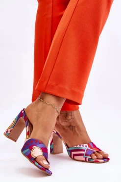 Damskie Klapki We Wzory Na Obcasie Fioletowe Adelise