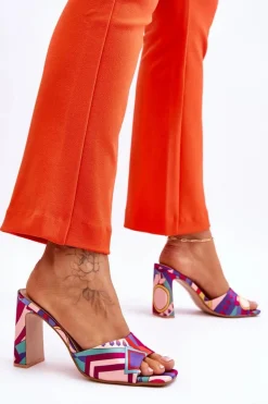 Damskie Klapki We Wzory Na Obcasie Fioletowe Adelise