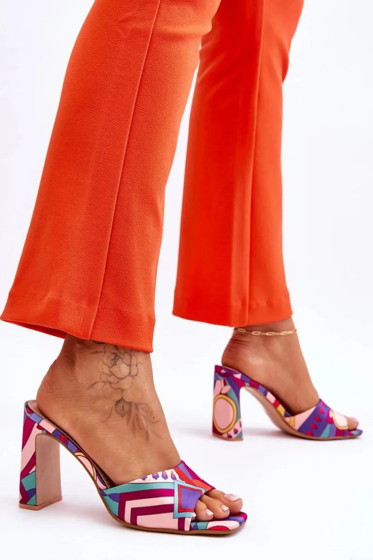 Damskie Klapki We Wzory Na Obcasie Fioletowe Adelise