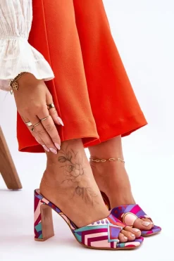 Damskie Klapki We Wzory Na Obcasie Fioletowe Adelise