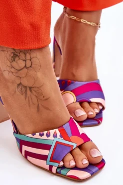 Damskie Klapki We Wzory Na Obcasie Fioletowe Adelise