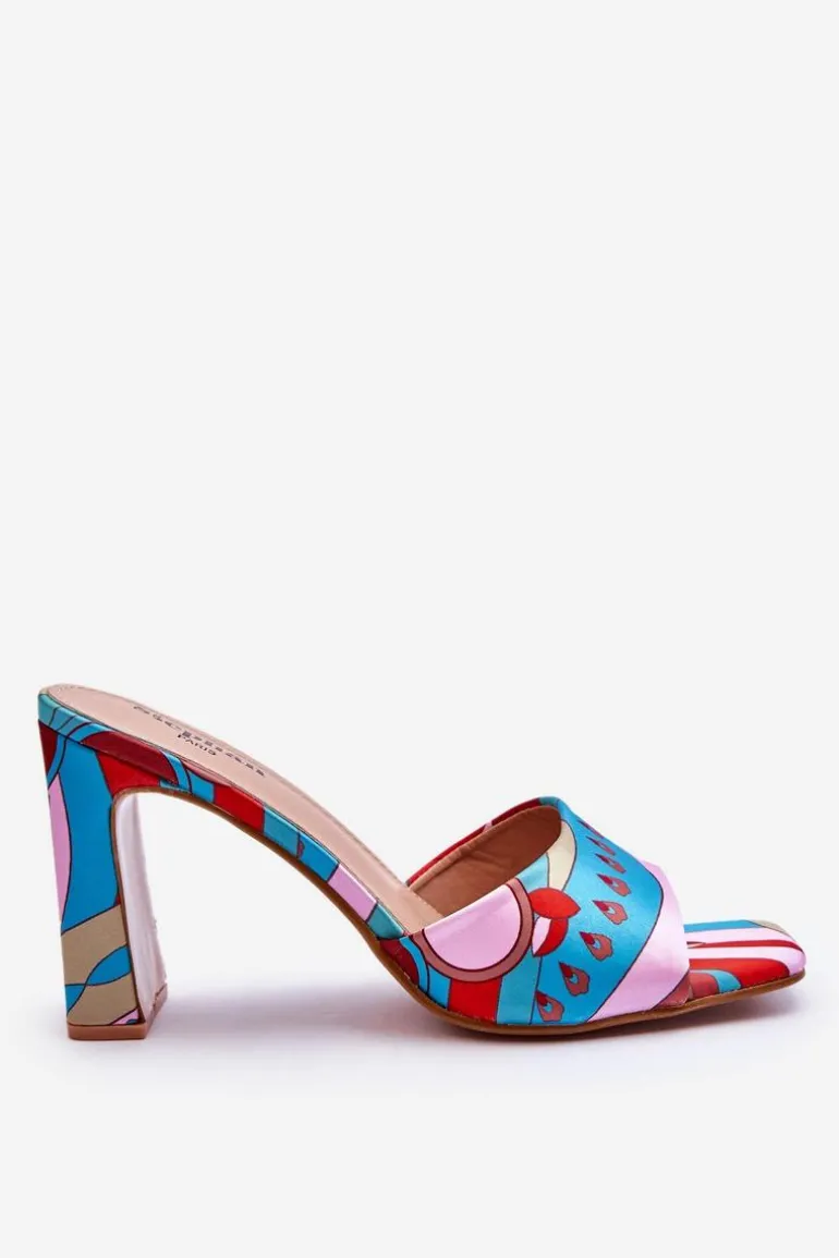 Damskie Klapki We Wzory Na Obcasie Niebieskie Adelise