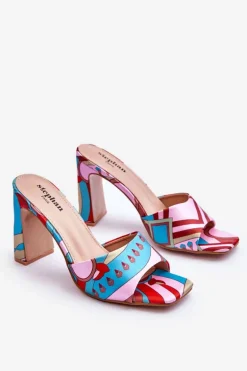 Damskie Klapki We Wzory Na Obcasie Niebieskie Adelise