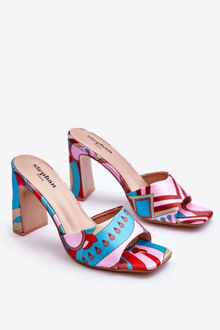 Damskie Klapki We Wzory Na Obcasie Niebieskie Adelise