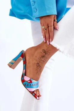 Damskie Klapki We Wzory Na Obcasie Niebieskie Adelise