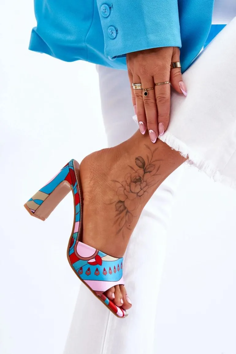 Damskie Klapki We Wzory Na Obcasie Niebieskie Adelise