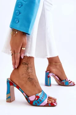 Damskie Klapki We Wzory Na Obcasie Niebieskie Adelise