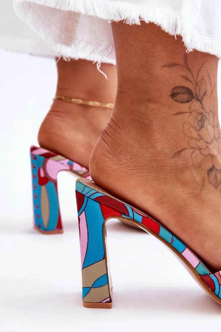 Damskie Klapki We Wzory Na Obcasie Niebieskie Adelise