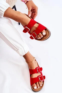 Damskie Klapki Wsuwane Czerwone Misandei