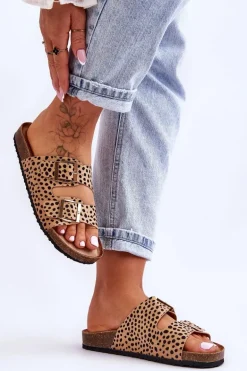 Damskie Klapki Wsuwane Leopard Beżowo-Czarne Destino