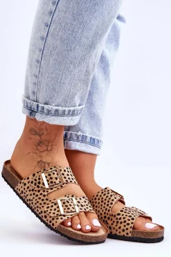 Damskie Klapki Wsuwane Leopard Beżowo-Czarne Destino