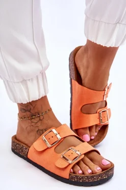 Damskie Klapki Wsuwane Na Korkowej Podeszwie Pomarańczowe Cortina