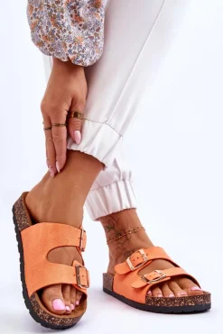 Damskie Klapki Wsuwane Na Korkowej Podeszwie Pomarańczowe Cortina