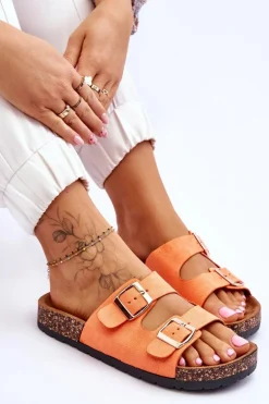 Damskie Klapki Wsuwane Na Korkowej Podeszwie Pomarańczowe Cortina