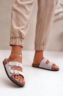 Damskie Klapki Wsuwane Na Korkowej Podeszwie Szare Cortina