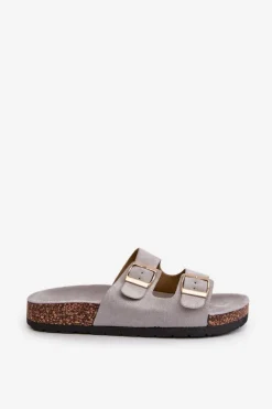 Damskie Klapki Wsuwane Na Korkowej Podeszwie Szare Cortina