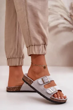 Damskie Klapki Wsuwane Na Korkowej Podeszwie Szare Cortina