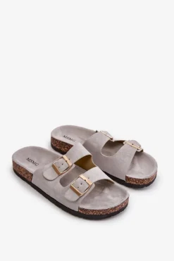 Damskie Klapki Wsuwane Na Korkowej Podeszwie Szare Cortina