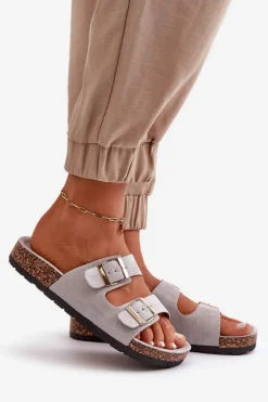 Damskie Klapki Wsuwane Na Korkowej Podeszwie Szare Cortina