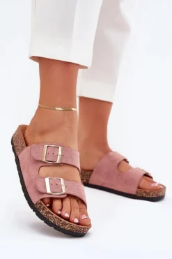 Damskie Klapki Wsuwane Na Korkowej Podeszwie Jasnoróżowe Cortina