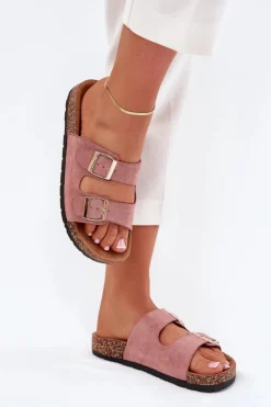 Damskie Klapki Wsuwane Na Korkowej Podeszwie Jasnoróżowe Cortina