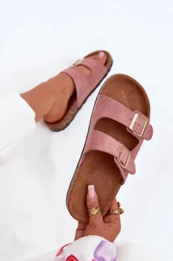 Damskie Klapki Wsuwane Na Korkowej Podeszwie Jasnoróżowe Cortina