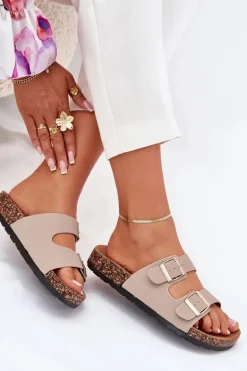 Damskie Klapki Wsuwane Na Korkowej Podeszwie Beżowe Cortina