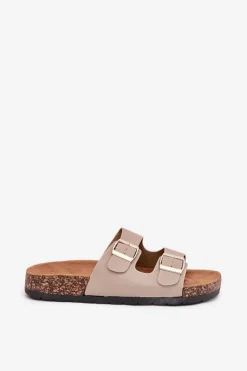 Damskie Klapki Wsuwane Na Korkowej Podeszwie Beżowe Cortina