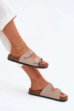 Damskie Klapki Wsuwane Na Korkowej Podeszwie Beżowe Cortina